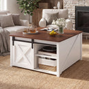 Advwin Square Lift Top Coffee Table with Sliding Barn Door