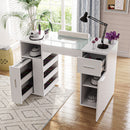 Advwin Manicure Table with Glass Top White