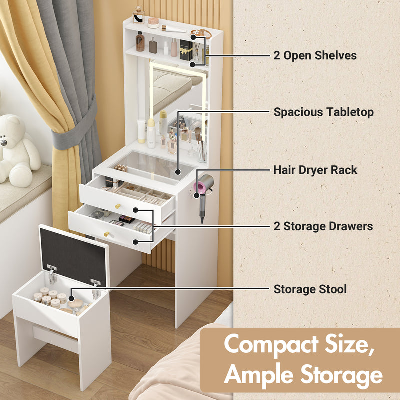 Advwin Dressing Table Stool Set Glass Desktop