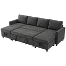Advwin 253cm U Shaped Chenille Sectional Sofa w/ Pull Out Bed