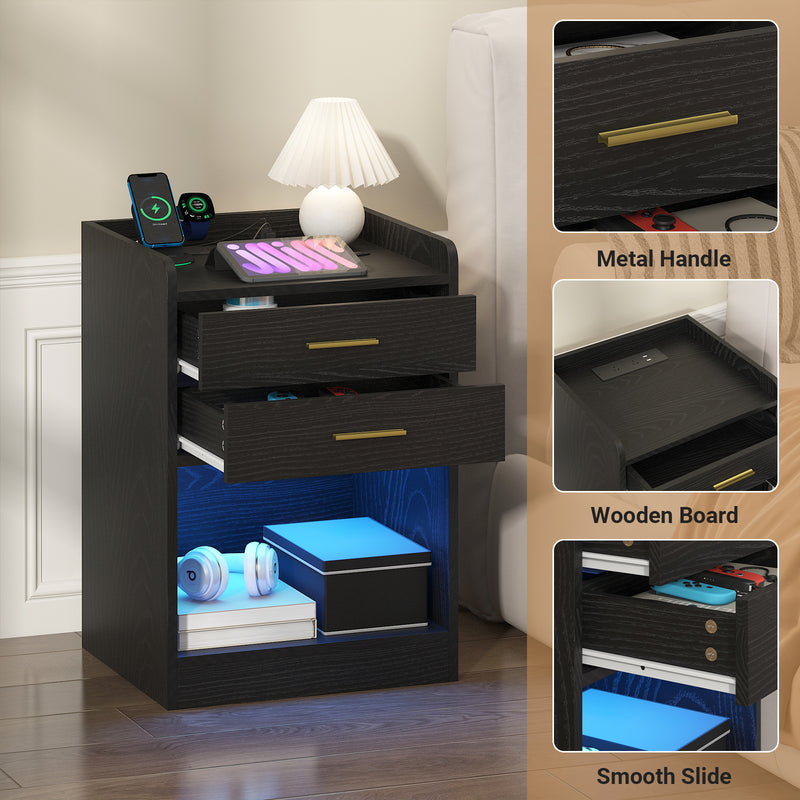 Advwin LED Bedside Table with Charging Station