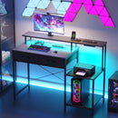 Advwin Gaming Desk with LED Lights Printer Storage Shelf