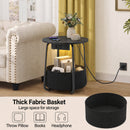 Advwin Round End Table w/ Charging Station & Fabric Basket