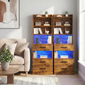Advwin Set of 2 Tall Bedside Table with Charging Station
