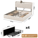 Advwin Bed Frame with Storage Drawers Beige