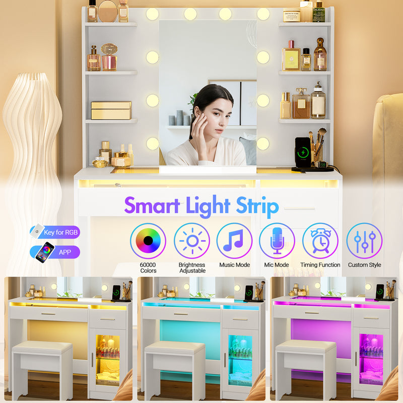 Advwin Vanity Desk with Glass Tabletop White