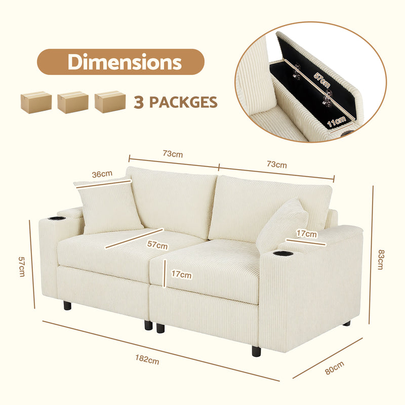 Advwin Corduroy Modular Sofa with Storage 182cm