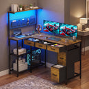 Advwin L Shaped Reversible Computer Desk with LED Lights