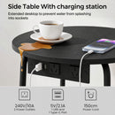 Advwin Round End Table w/ Charging Station & Fabric Basket