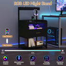 Advwin Bedside Table with Charging Station LED Lights