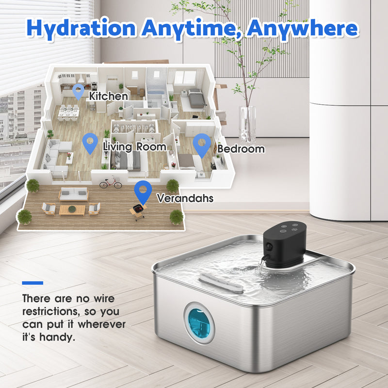 Advwin 7L Wireless Cat Water Fountain Stainless Steel