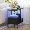 Advwin LED Side Table w/ Power Outlets & Wheels