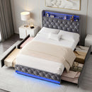 Advwin LED Bed Frame with Velvet Upholstered Headboard