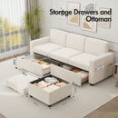 Advwin 3 Seater Sofa 197cm with Storage Ottoman Beige