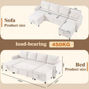 Advwin 253cm U Shaped Chenille Sectional Sofa w/ Pull Out Bed