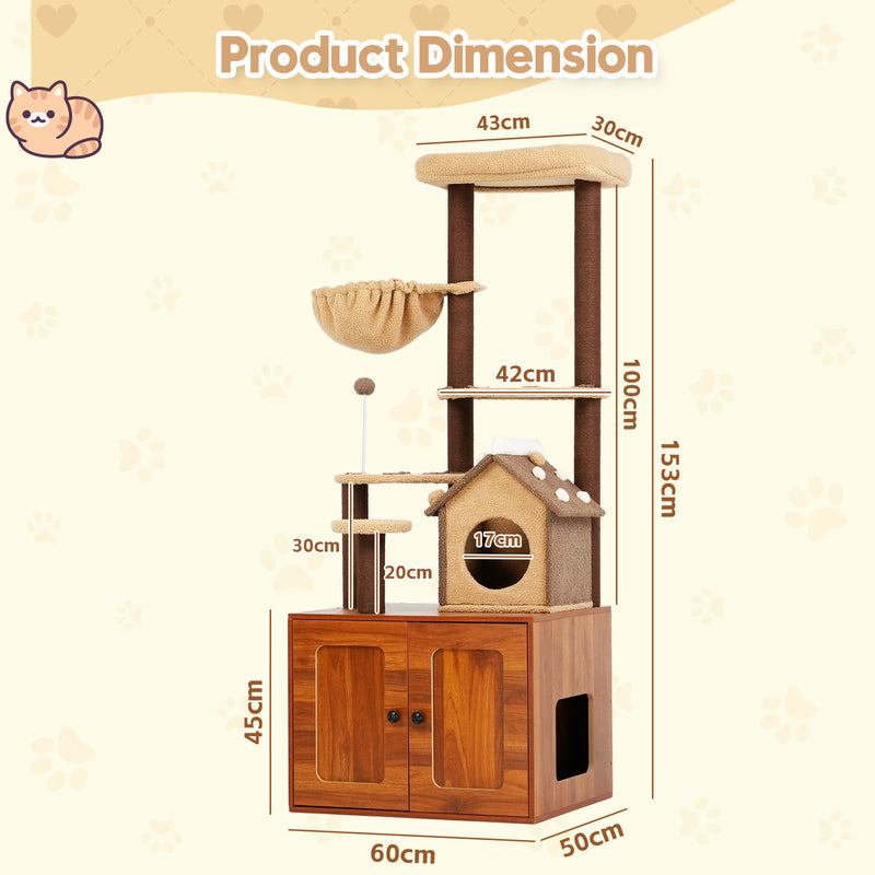 Advwin 153cm Cat Tree with Litter Box Enclosure