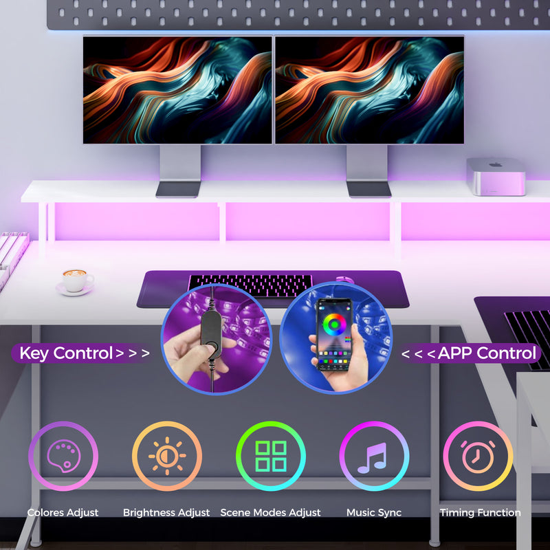 Advwin 150cm L Shaped Computer Desk w/ LED Lights