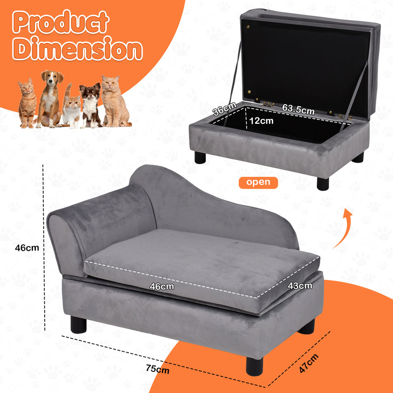 Advwin Small Dog Sofa with Storage & Removable Cushion