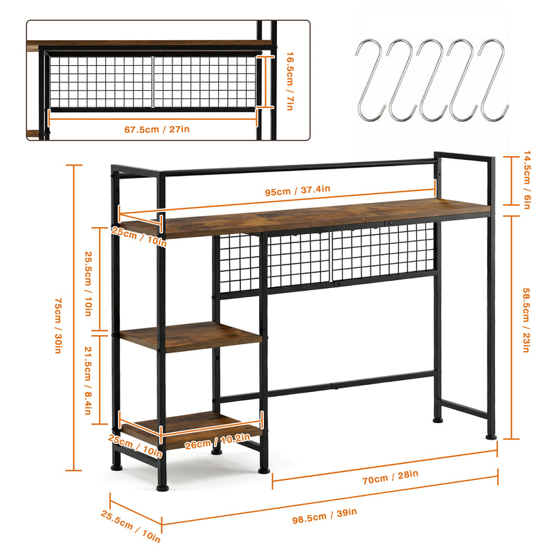 Advwin 3-Tier Desktop Organizer with Hooks Rustic Brown