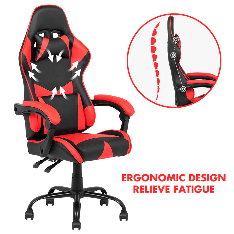 LED Light Gaming Desk & Gaming Chair Tilt 135° Red