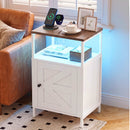 Advwin Farmhouse Bedside Table w/ Charging Station & LED