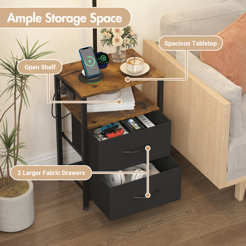 Advwin Floor Lamp with Table & 2 Drawers Nightstand