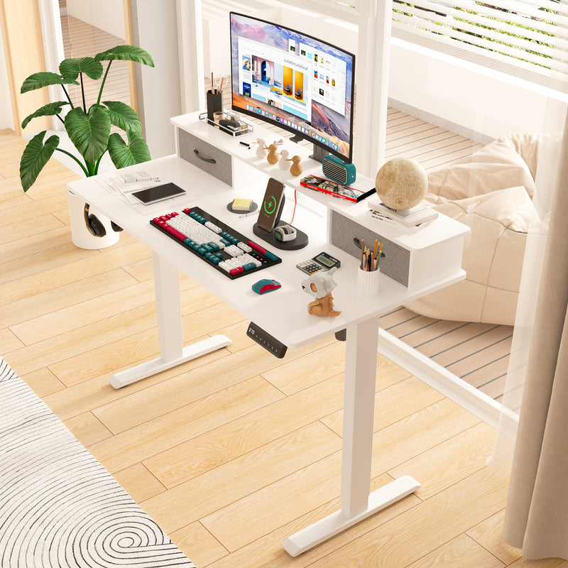 Advwin Electric Standing Desk with Monitor Stand  White