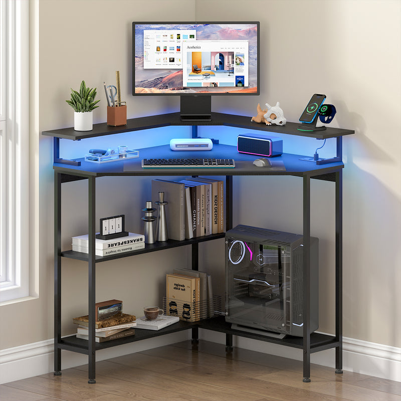 Advwin Corner Desk Triangle LED Gaming Desk