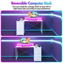 Advwin L Shaped Gaming Desk with LED Lights White