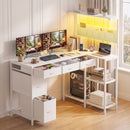 Advwin L Shaped Reversible Computer Desk with LED Lights