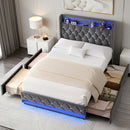 Advwin LED Bed Frame with Velvet Upholstered Headboard