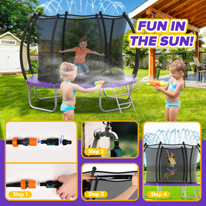 Advwin 10FT Outdoor Trampoline w/Sprinkler & LED Lights