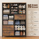 Advwin Tall Dresser with 16 Fabric Drawers Rustic Brown