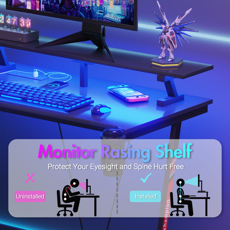 Advwin L Shaped Gaming Desk with LED Lights