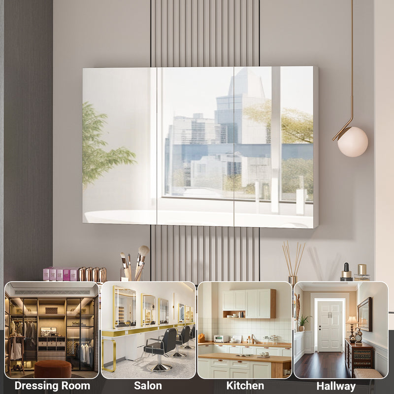 Advwin 3 Door Bathroom Mirror Cabinet Wall Mounted White