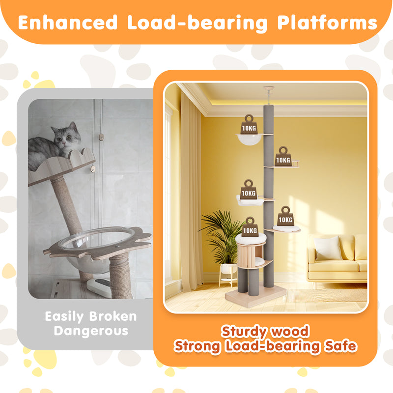 Advwin Tall Floor to Ceiling Cat Tree Adjustable Grey