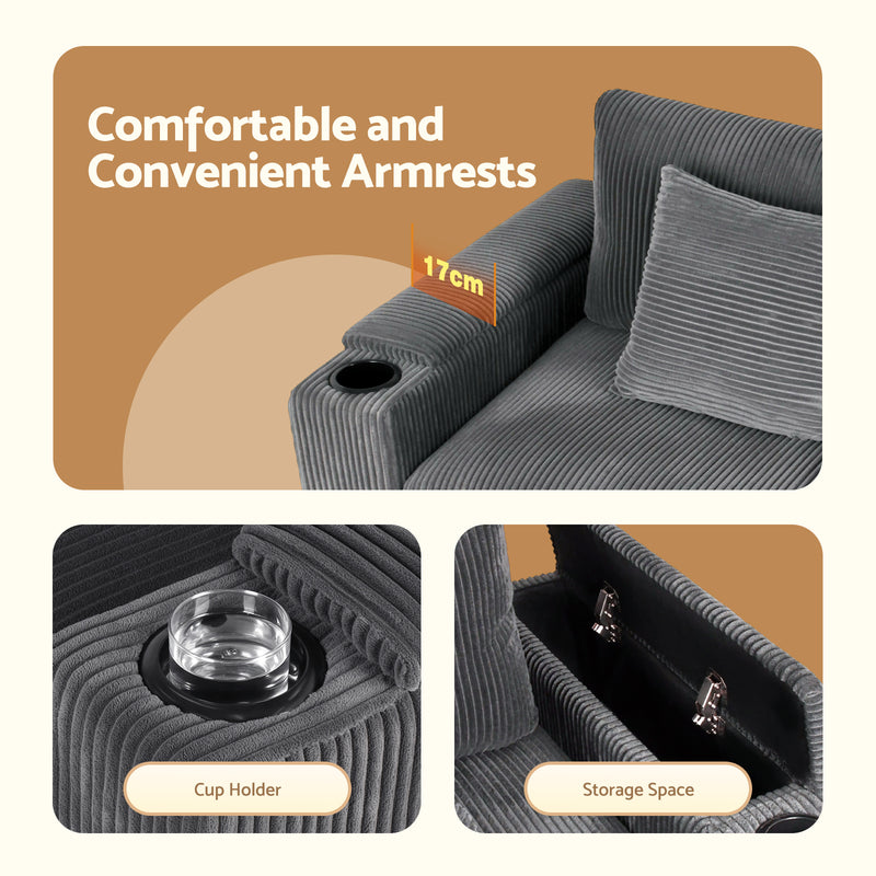 Advwin Corduroy Modular Sofa with Storage 256cm