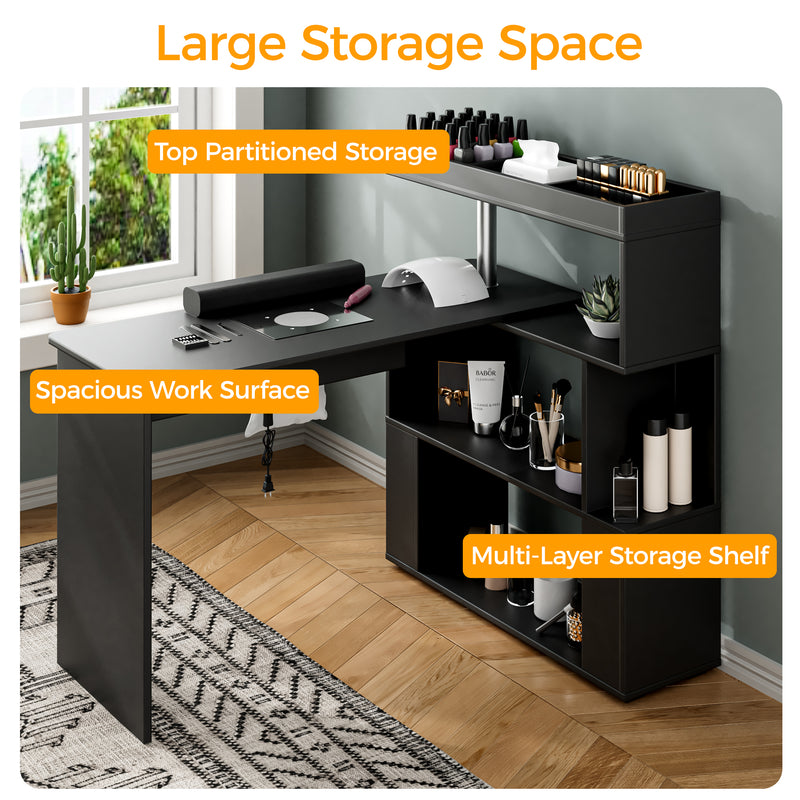 Advwin Manicure Table with Dust Collector Rotating Reversible