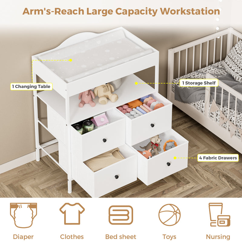 Advwin Baby Changing Table w/ 4 Storage Drawers