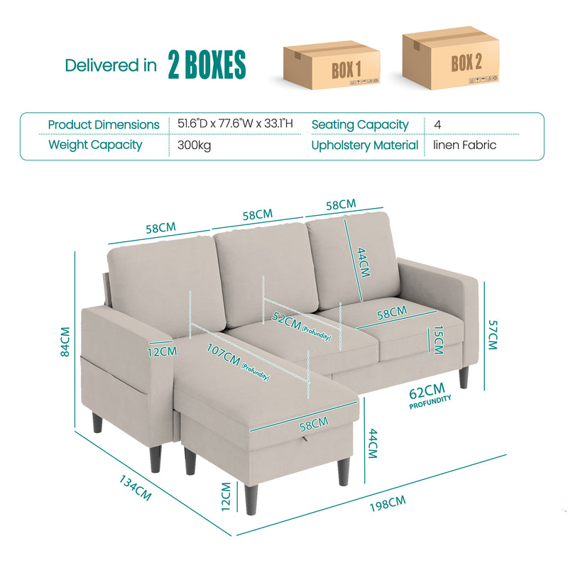 Advwin 3 Seater Sofa Lounge Set Beige