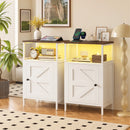 Advwin Farmhouse Bedside Table w/ Charging Station & LED