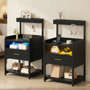 Advwin Bedside Table with Charging Station LED Lights Set of 2