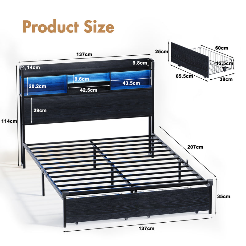 Advwin Bed Frame with RGB LED and Charging Station