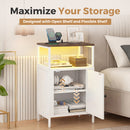 Advwin Farmhouse Bedside Table w/ Charging Station & LED