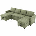 Advwin 253cm U Shaped Chenille Sectional Sofa w/ Pull Out Bed