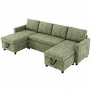 Advwin 253cm U Shaped Chenille Sectional Sofa w/ Pull Out Bed