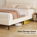 Advwin Velvet Upholstered Bed Frame w/ Wooden Slats Beige