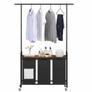 Advwin 3 Section Rolling Laundry Basket with Hanging Rack