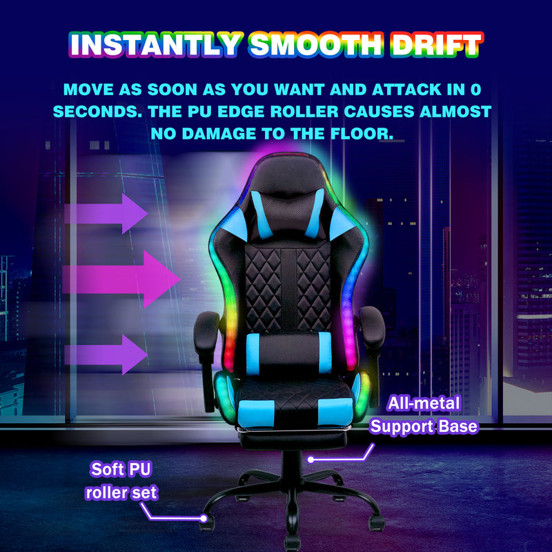 Advwin Gaming Chair 12 RGB LED Massage Chair Blue