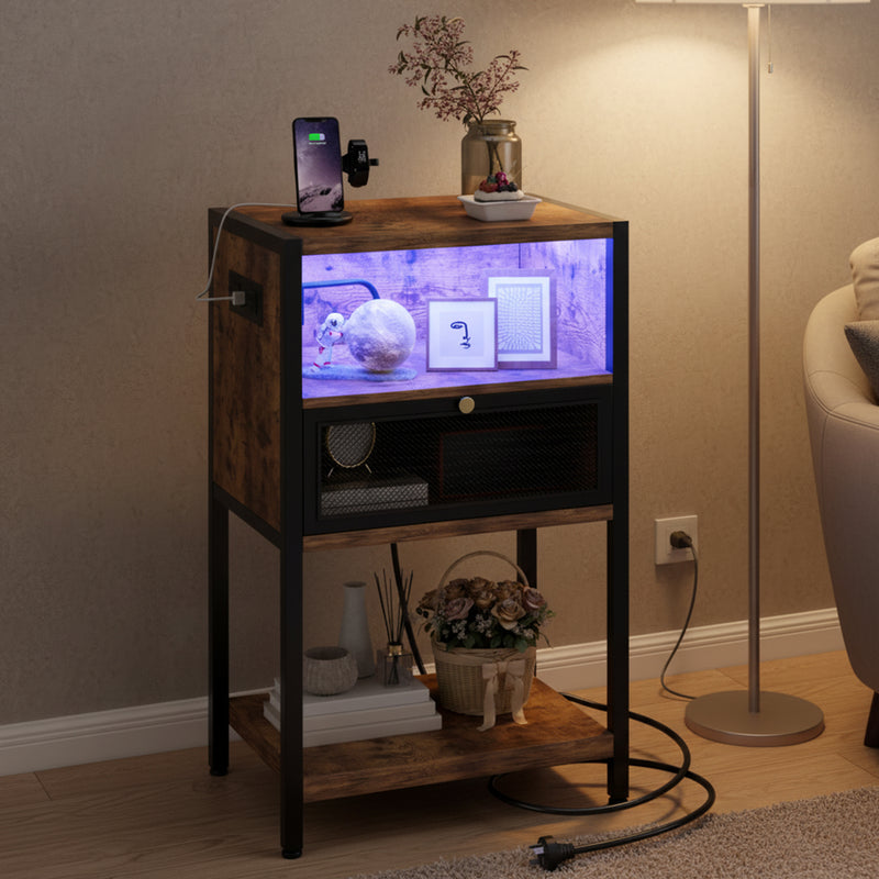 Advwin LED Bedside Table with Charging Station